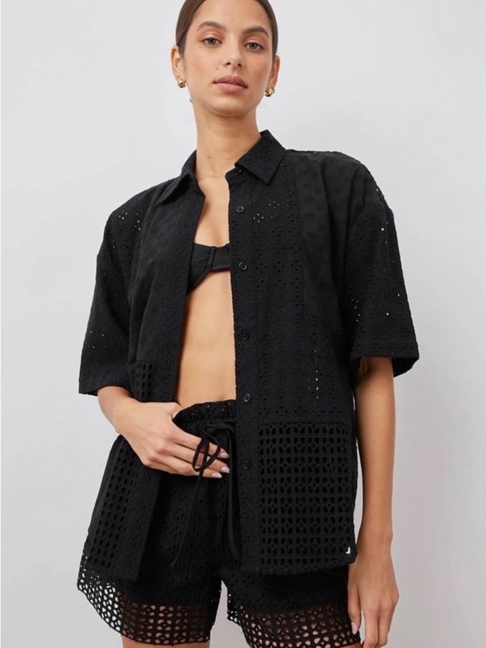 Rails Black Eyelet Button-Down Shirt